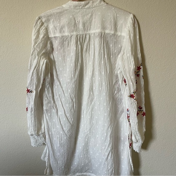 Anthropologie Embroidered Tunic Shirt Cotton Tunic White Button Front Women Xs - Picture 9 of 11